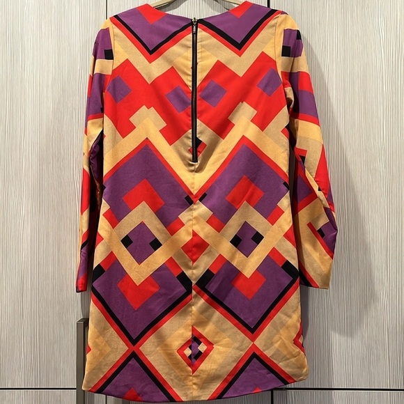 Naven | 70's Mini Dress | Geometric Purple, Red,‎ Gold | Women's Size 6 - Picture 4 of 11